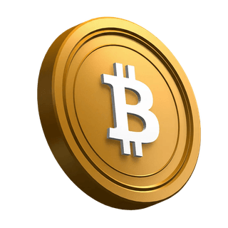 Moeda Bitcoin (BTC) em posição inclinada na seção de destaque do design